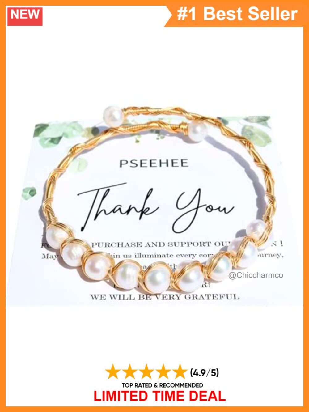 Handmade Crystal White Pearl 14k Gold Filled Wire Wrapped Bracelet